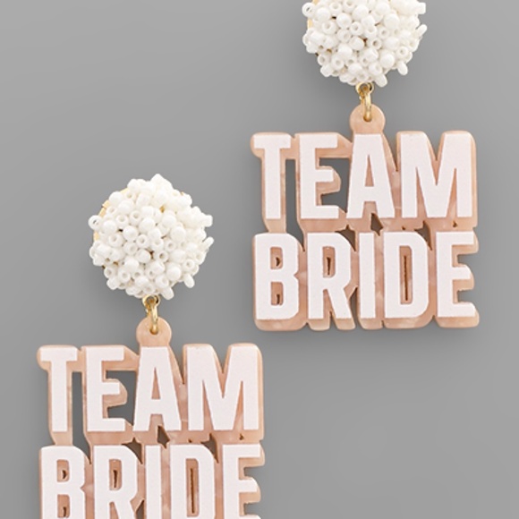 TEAM BRIDE & Bead Pom Earrings - Picture 1 of 2
